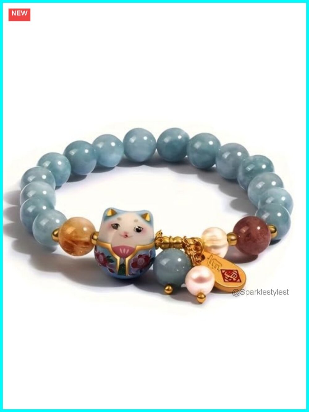 Lucky Cat Bracelet Ceramic Cat Pendant Feng Shui Good Luck Jewelry for Women